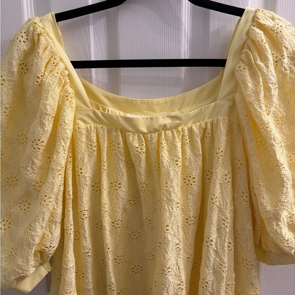 Maeve by Anthropologie Yellow Eyelet Puff Sleeve Mini Dress - Picture 8 of 11